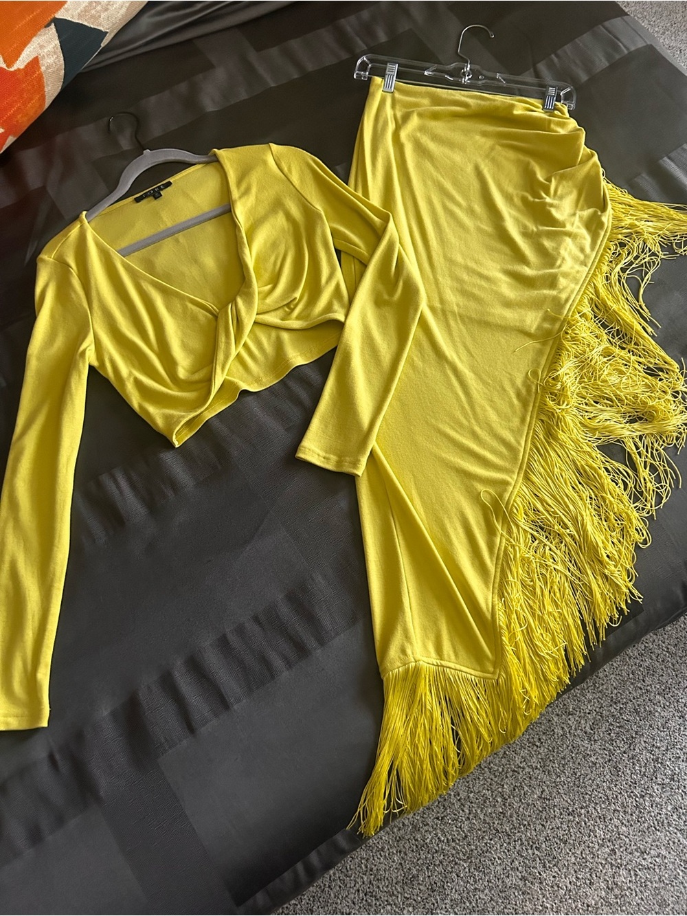 FORE (Vici Collection) Neon Yellow Asymmetrical Fringe Skirt Set- NEW (no tags)
